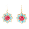 Blue Turquoise and Red Quartz Flower Golden Earrings - Barse Jewelry