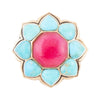 Blue Turquoise and Red Quartz Flower Golden Ring - Barse Jewelry