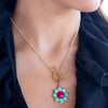 Blue Turquoise and Red Quartz Golden Chain Necklace - Barse Jewelry