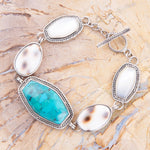 Blue Turquoise and Shell Sterling Silver Link Bracelet - Barse Jewelry