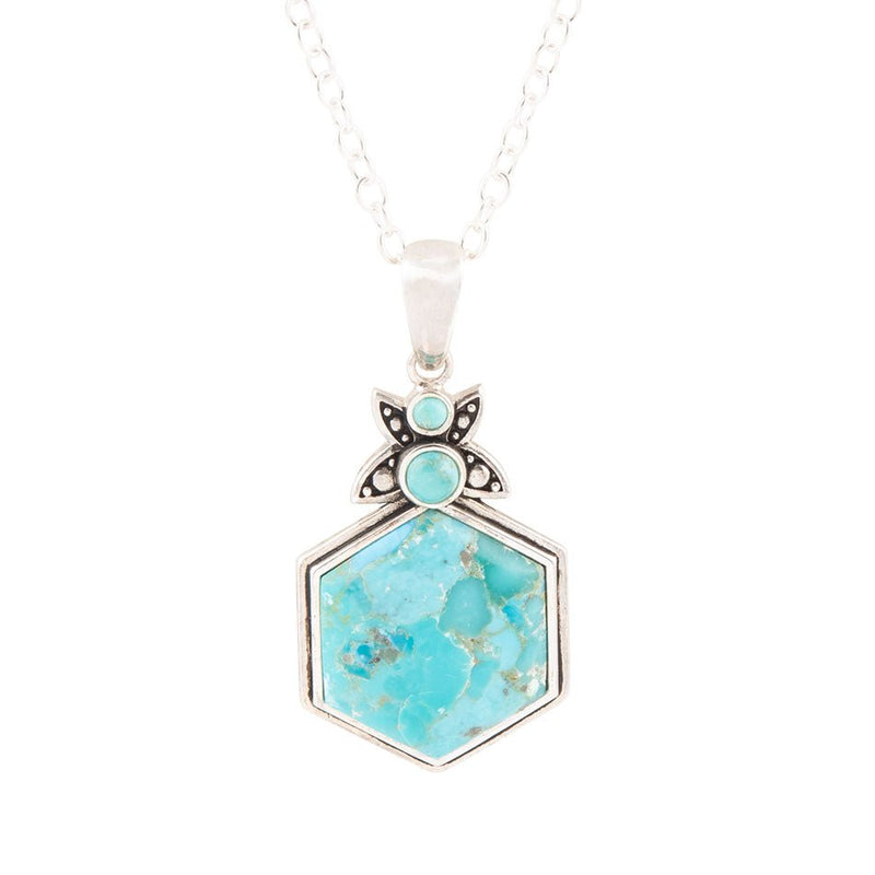 Blue Turquoise and Sterling Silver Hexagon Pendant Necklace - Barse Jewelry