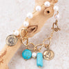 Blue Turquoise and White Pearl Multi Charm Golden Bracelet - Barse Jewelry