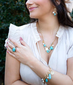 Blue Turquoise and White Pearl Multi Charm Golden Bracelet - Barse Jewelry