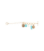 Blue Turquoise and White Pearl Multi Charm Golden Bracelet - Barse Jewelry