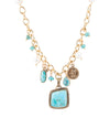 Blue Turquoise and White Pearl Multi Pendant Golden Necklace - Barse Jewelry