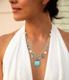 Blue Turquoise and White Pearl Multi Pendant Golden Necklace - Barse Jewelry