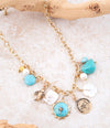 Blue Turquoise and White Pearl Multi Pendant Golden Necklace - Barse Jewelry