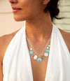 Blue Turquoise and White Pearl Multi Pendant Golden Necklace - Barse Jewelry