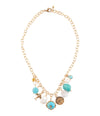 Blue Turquoise and White Pearl Multi Pendant Golden Necklace - Barse Jewelry