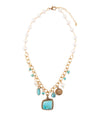 Blue Turquoise and White Pearl Multi Pendant Golden Necklace - Barse Jewelry