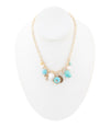 Blue Turquoise and White Pearl Multi Pendant Golden Necklace - Barse Jewelry