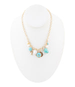 Blue Turquoise and White Pearl Multi Pendant Golden Necklace - Barse Jewelry