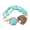 Blue Turquoise Flower Golden Bracelet - Barse Jewelry