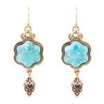 Blue Turquoise Flower Golden Drop Earrings - Barse Jewelry