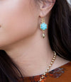 Blue Turquoise Flower Golden Drop Earrings - Barse Jewelry