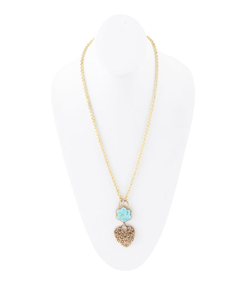 Blue Turquoise Flower Golden Necklace - Barse Jewelry