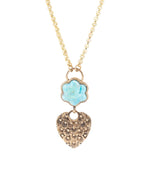 Blue Turquoise Flower Golden Necklace - Barse Jewelry