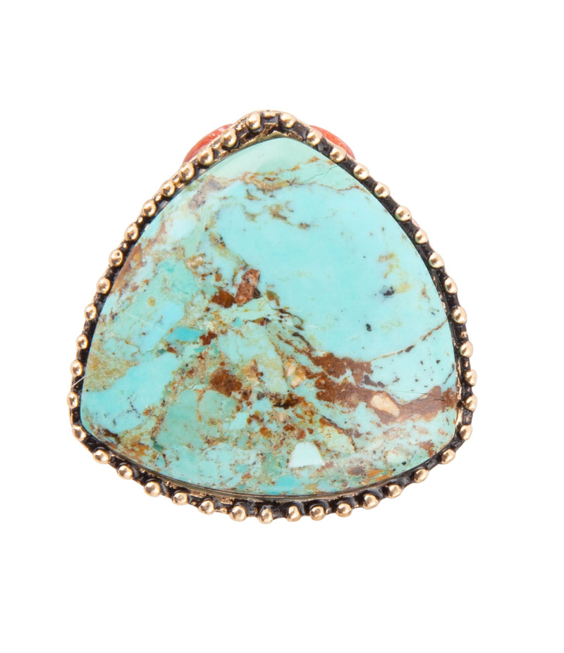 Blue Turquoise Golden Bronze Statement Ring - Barse Jewelry