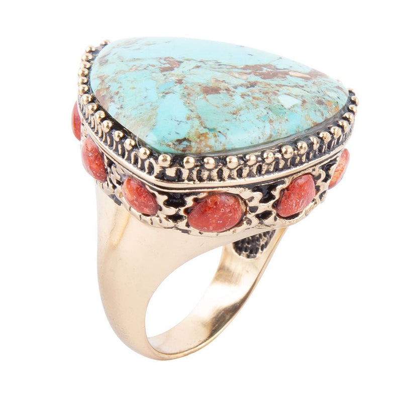 Blue Turquoise Golden Bronze Statement Ring - Barse Jewelry