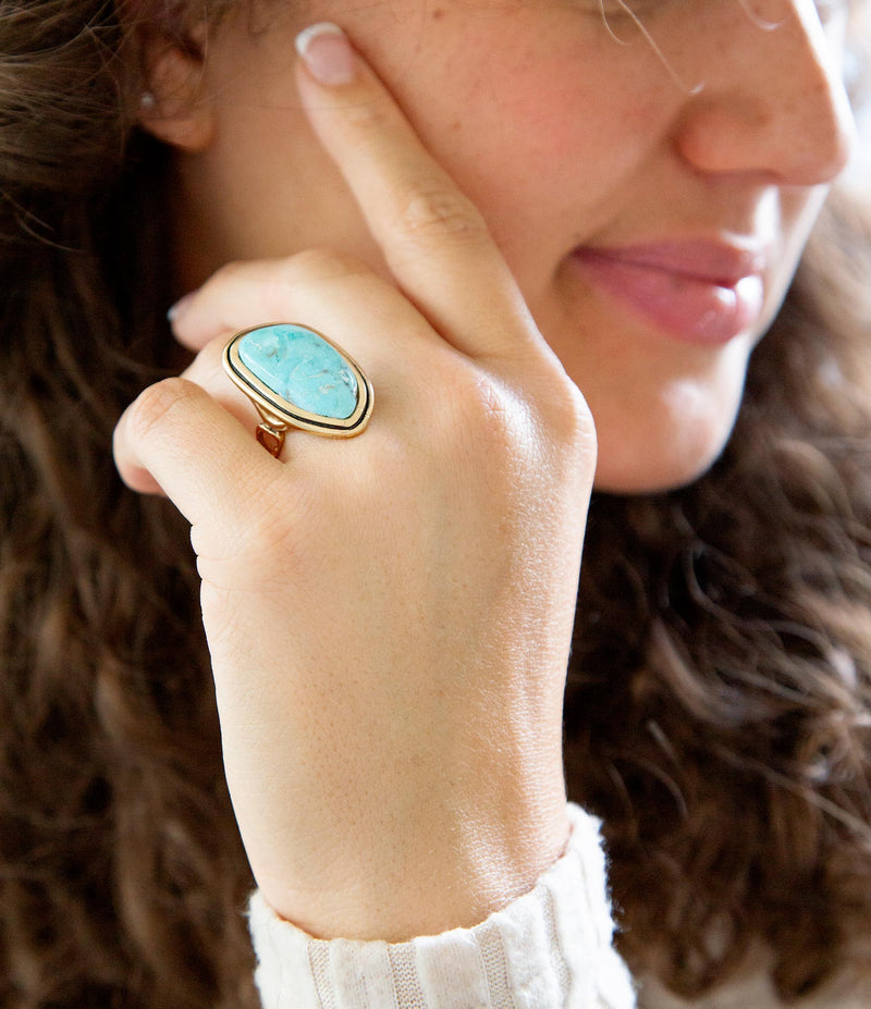 Blue Turquoise Golden Statement Ring - Barse Jewelry