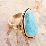 Blue Turquoise Golden Statement Ring - Barse Jewelry