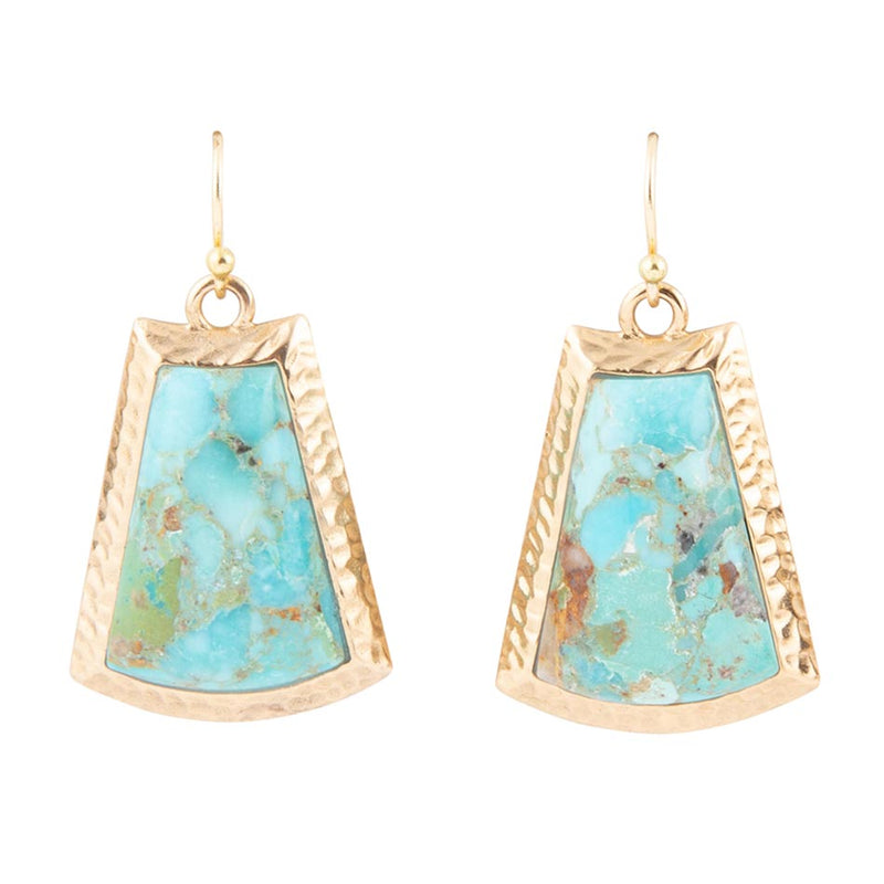 Blue Turquoise Jeweled Statement Golden Earrings - Barse Jewelry