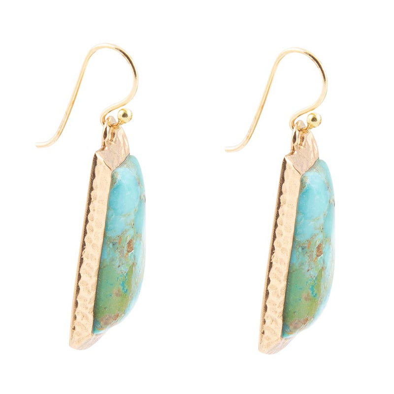 Blue Turquoise Jeweled Statement Golden Earrings - Barse Jewelry