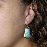 Blue Turquoise Jeweled Statement Golden Earrings - Barse Jewelry