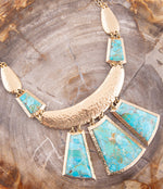 Blue Turquoise Jeweled Statement Golden Necklace - Barse Jewelry