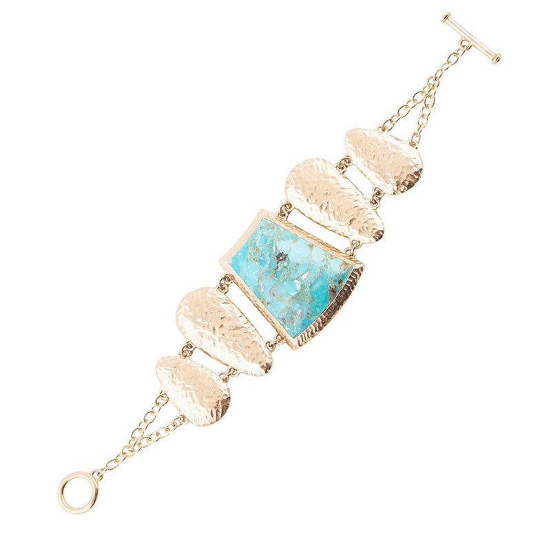 Blue Turquoise Jeweled Statement Link Golden Bracelet - Barse Jewelry