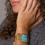 Blue Turquoise Jeweled Statement Link Golden Bracelet - Barse Jewelry