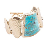 Blue Turquoise Jeweled Statement Link Golden Bracelet - Barse Jewelry