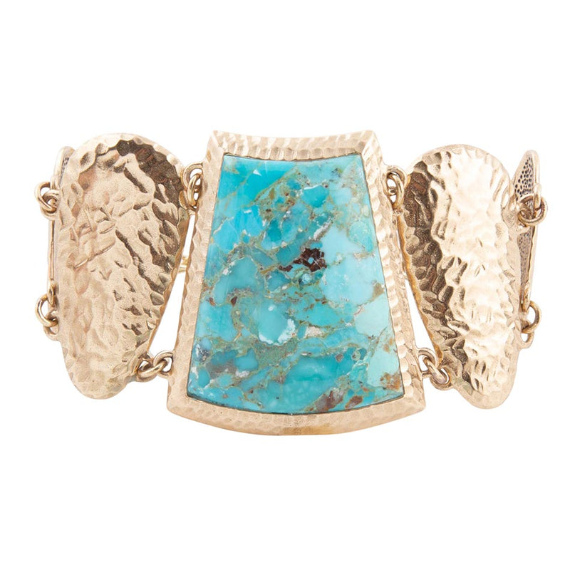 Blue Turquoise Jeweled Statement Link Golden Bracelet - Barse Jewelry