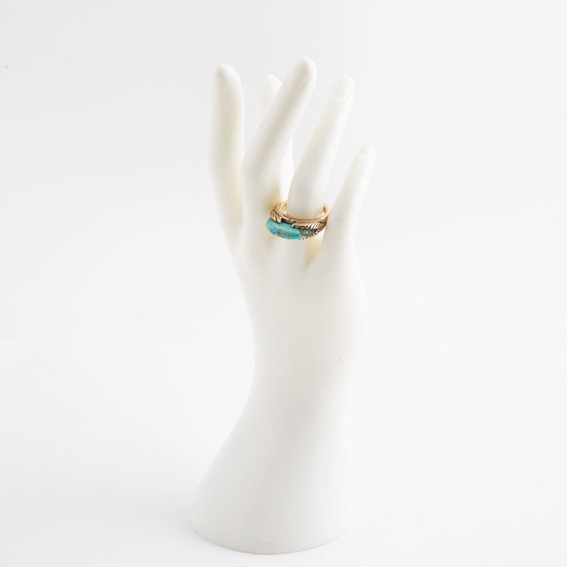 Blue Turquoise Line Golden Ring - Barse Jewelry