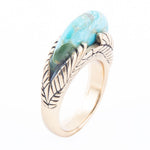 Blue Turquoise Line Golden Ring - Barse Jewelry