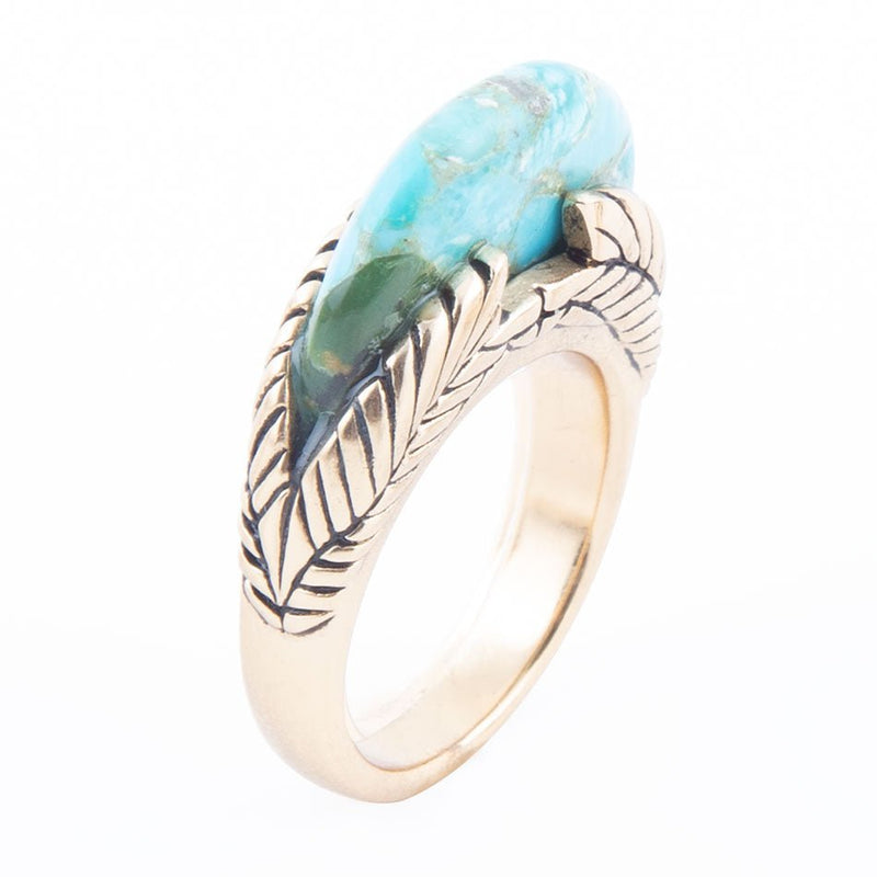 Blue Turquoise Line Golden Ring - Barse Jewelry