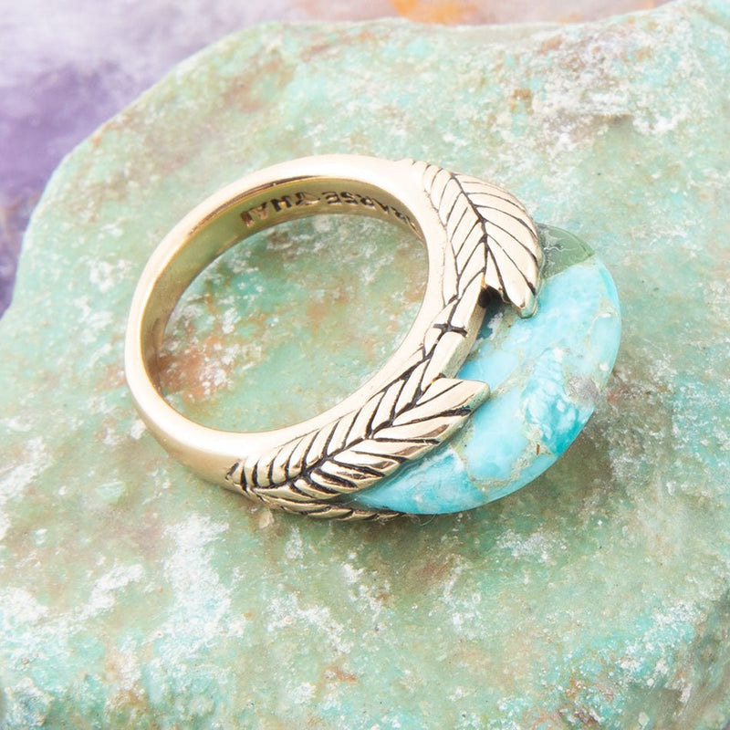 Blue Turquoise Line Golden Ring - Barse Jewelry