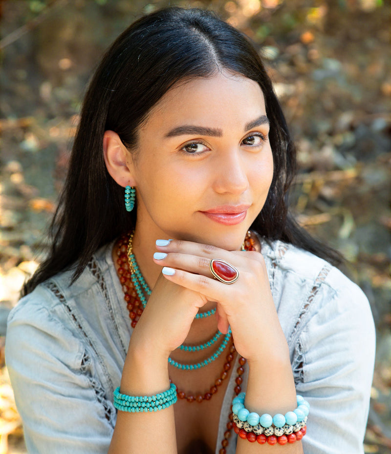 Blue Turquoise Magnesite Golden Hoop Earrings - Barse Jewelry