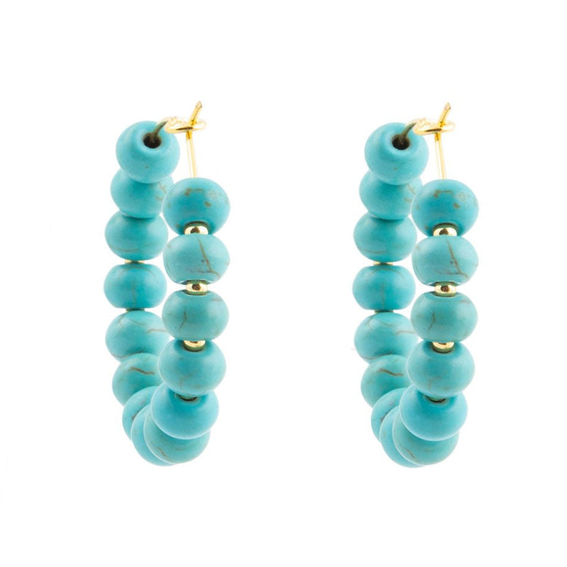 Blue Turquoise Magnesite Golden Hoop Earrings - Barse Jewelry