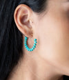 Blue Turquoise Magnesite Golden Hoop Earrings - Barse Jewelry