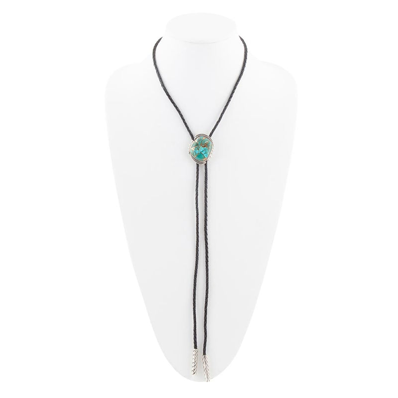 Blue Turquoise Matrix Bolo Tie Necklace - Barse Jewelry