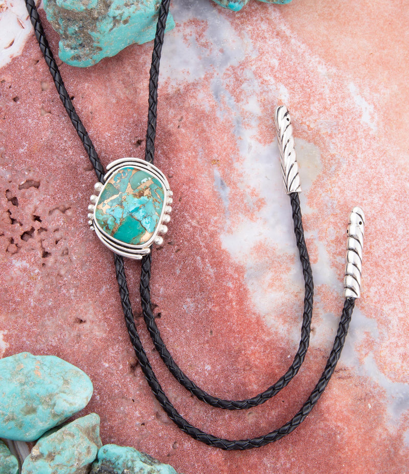 Blue Turquoise Matrix Bolo Tie Necklace - Barse Jewelry