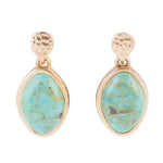 Blue Turquoise Oval Shape Golden Drop Errings - Barse Jewelry