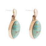 Blue Turquoise Oval Shape Golden Drop Errings - Barse Jewelry