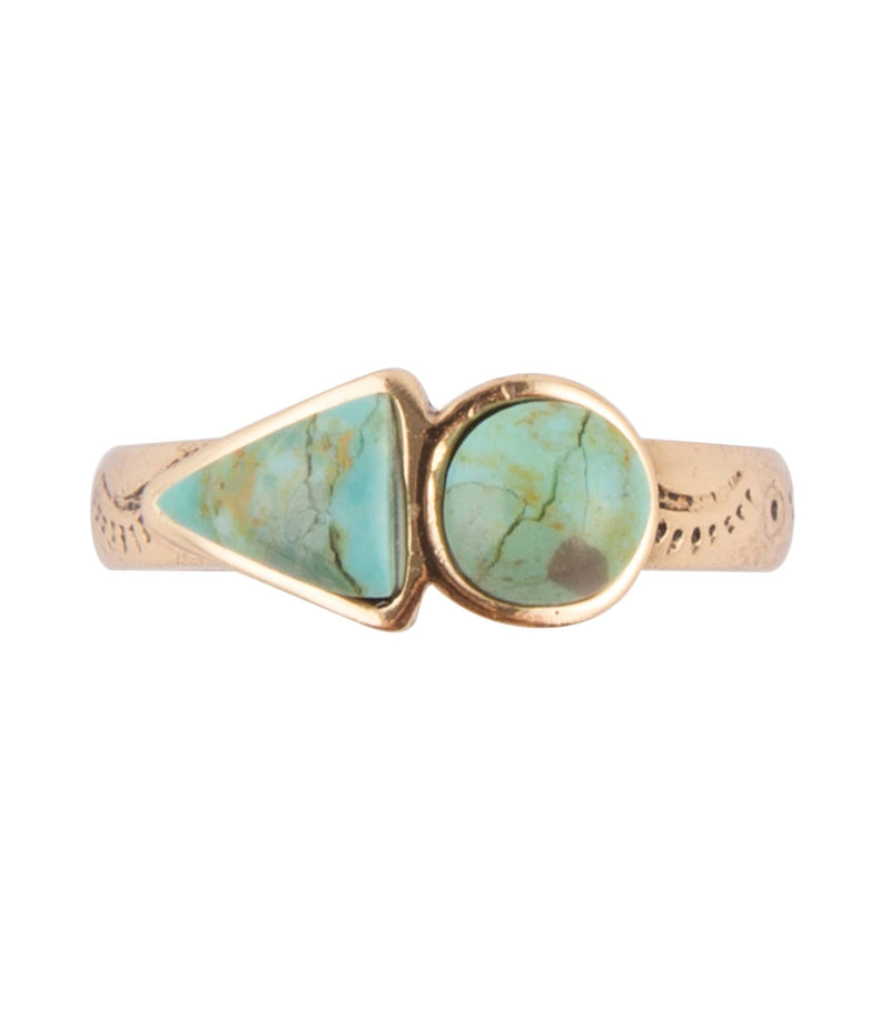 Blue Turquoise Shape Golden Bronze Ring - Barse Jewelry