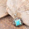 Blue Turquoise Square Golden Pendant Necklace - Barse Jewelry