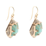 Blue Turquoise Square Stone Golden Drop Earrings - Barse Jewelry