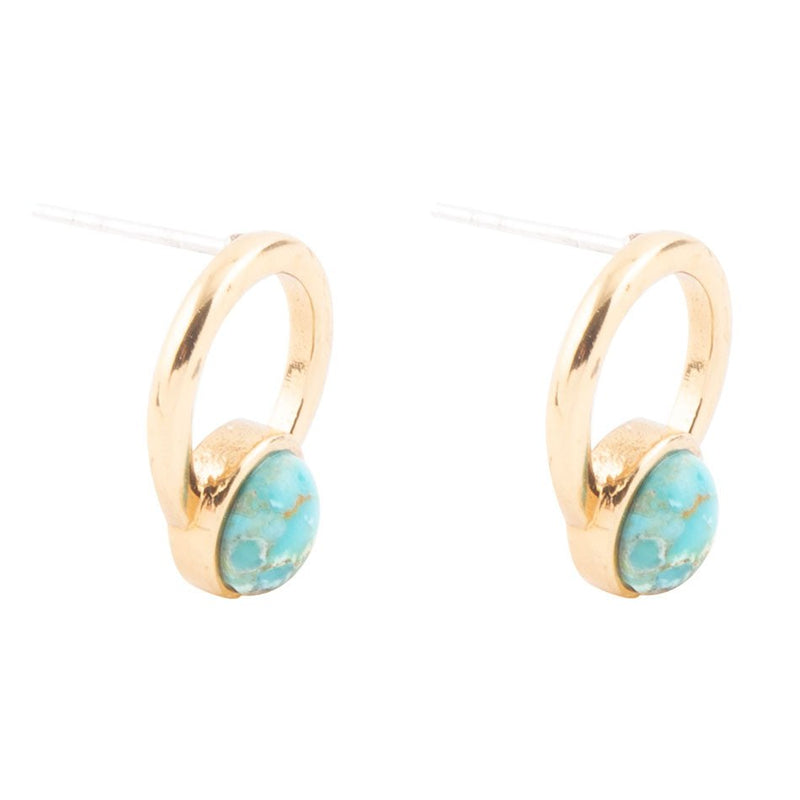 Calgary Blue Turquoise Post Golden Earrings - Barse Jewelry