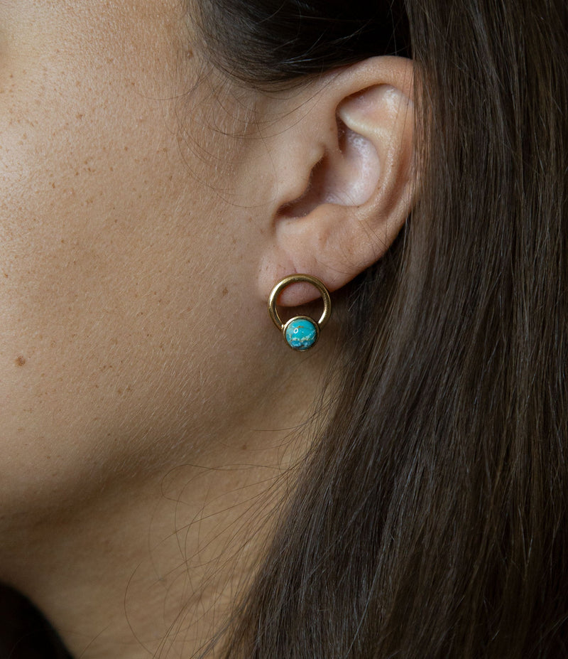 Calgary Blue Turquoise Post Golden Earrings - Barse Jewelry