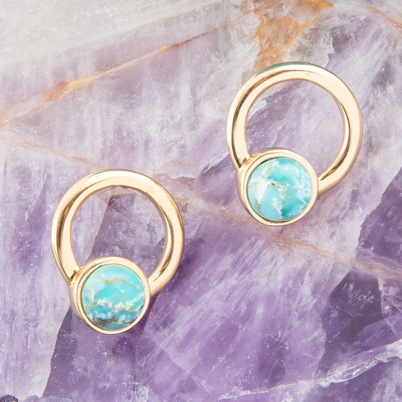 Calgary Blue Turquoise Post Golden Earrings - Barse Jewelry